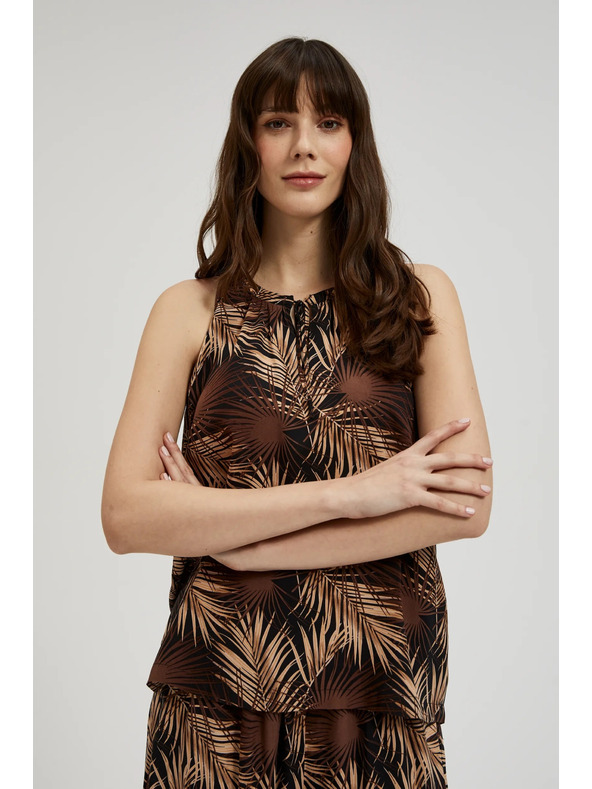 Moodo Čierna košeľa s tropickým vzorom a viazaným výstrihom Moodo