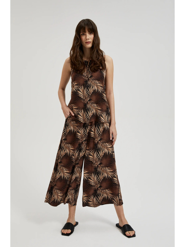 Moodo Čierna košeľa s tropickým vzorom a viazaným výstrihom Moodo