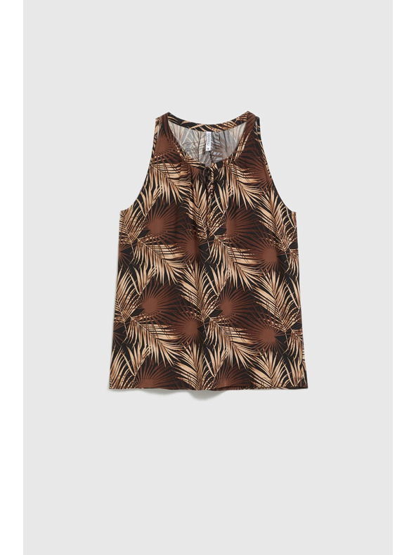 Moodo Čierna košeľa s tropickým vzorom a viazaným výstrihom Moodo