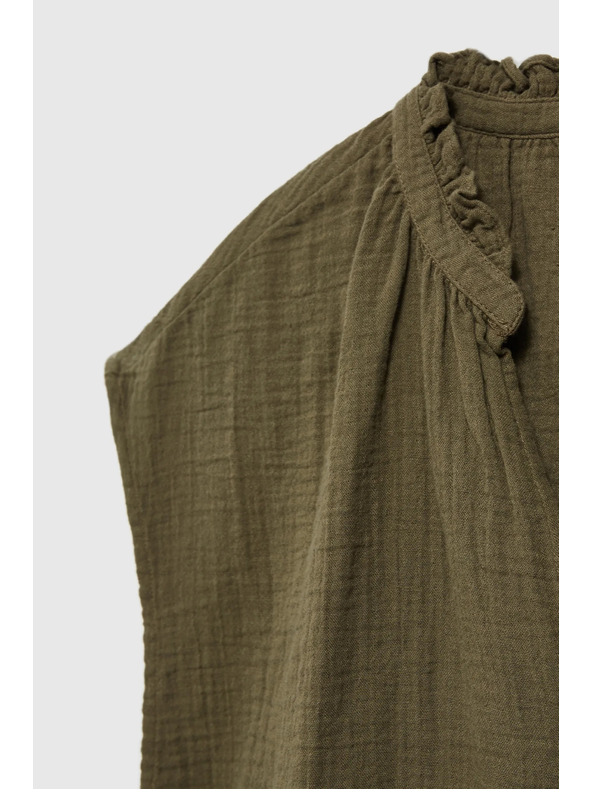 Moodo Bavlnené tričko so V-výstrihom, olivové Moodo