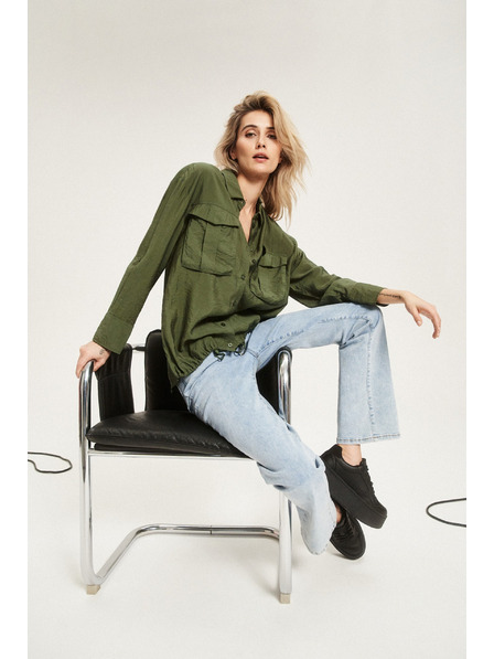 Moodo Khaki košeľa s vreckami a vyhrnutými rukávmi Moodo