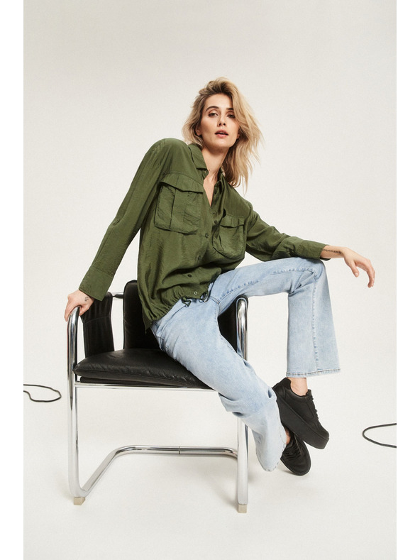 Moodo Khaki košeľa s vreckami a vyhrnutými rukávmi Moodo