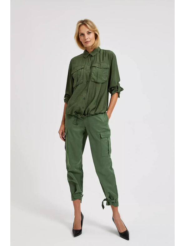 Moodo Khaki košeľa s vreckami a vyhrnutými rukávmi Moodo