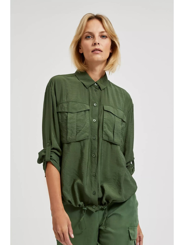 Moodo Khaki košeľa s vreckami a vyhrnutými rukávmi Moodo