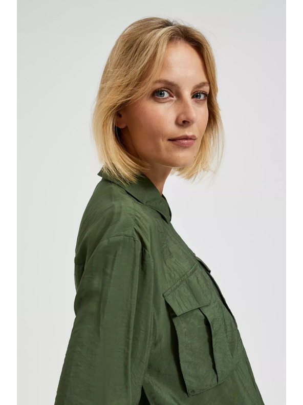 Moodo Khaki košeľa s vreckami a vyhrnutými rukávmi Moodo