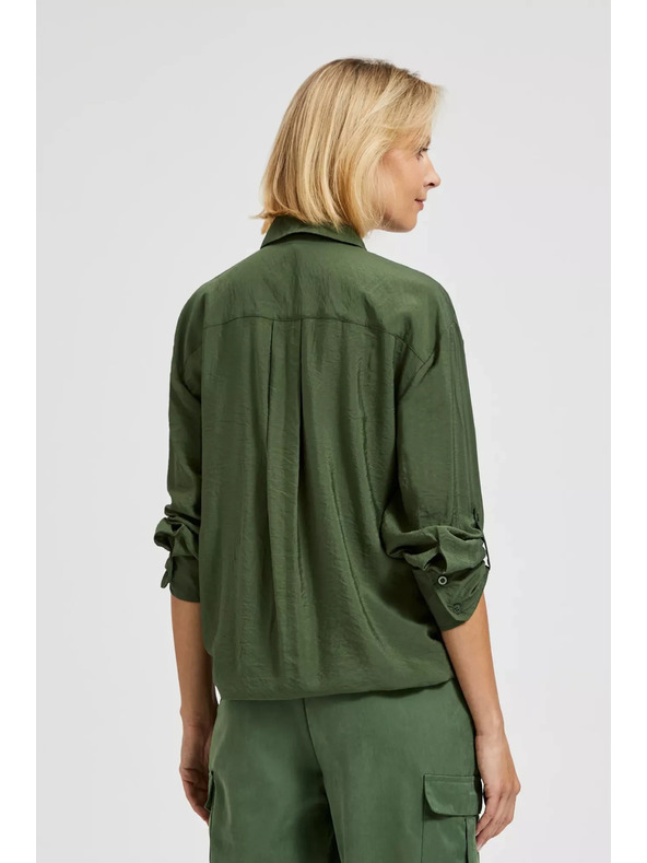 Moodo Khaki košeľa s vreckami a vyhrnutými rukávmi Moodo