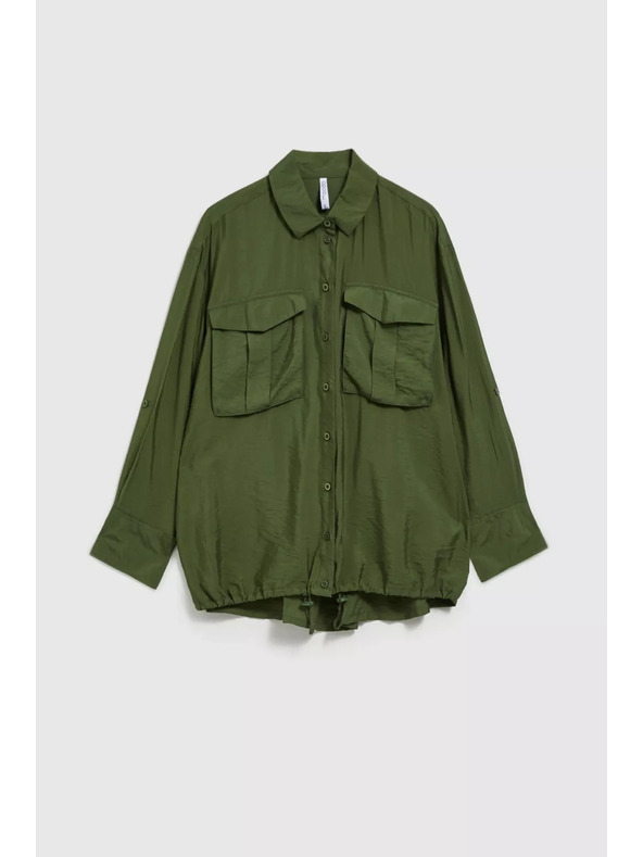 Moodo Khaki košeľa s vreckami a vyhrnutými rukávmi Moodo