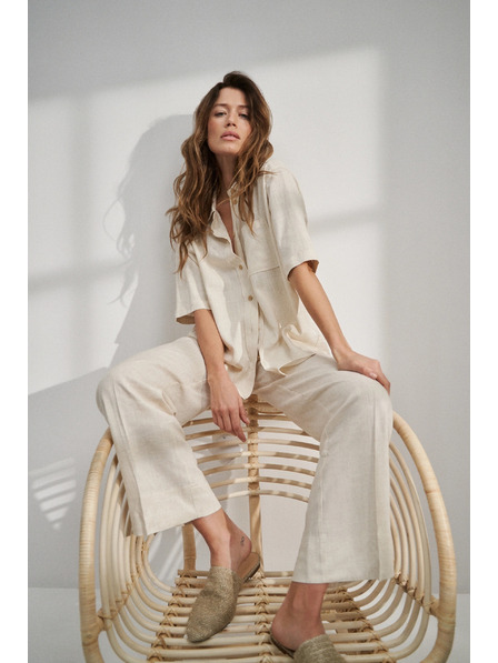 Moodo Ľanová košeľa s vreckom, béžová Moodo