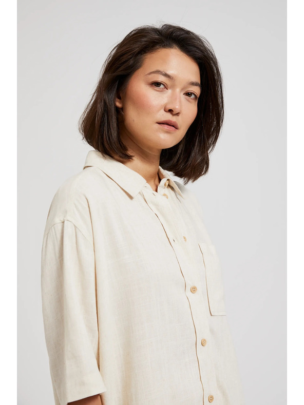 Moodo Ľanová košeľa s vreckom, béžová Moodo