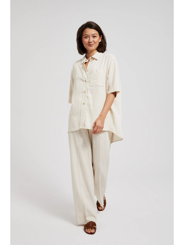 Moodo Ľanová košeľa s vreckom, béžová Moodo