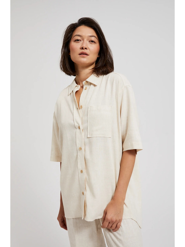 Moodo Ľanová košeľa s vreckom, béžová Moodo