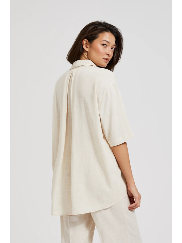 Moodo Ľanová košeľa s vreckom, béžová Moodo