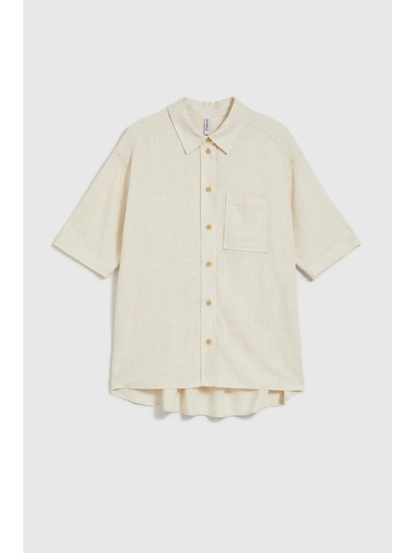 Moodo Ľanová košeľa s vreckom, béžová Moodo