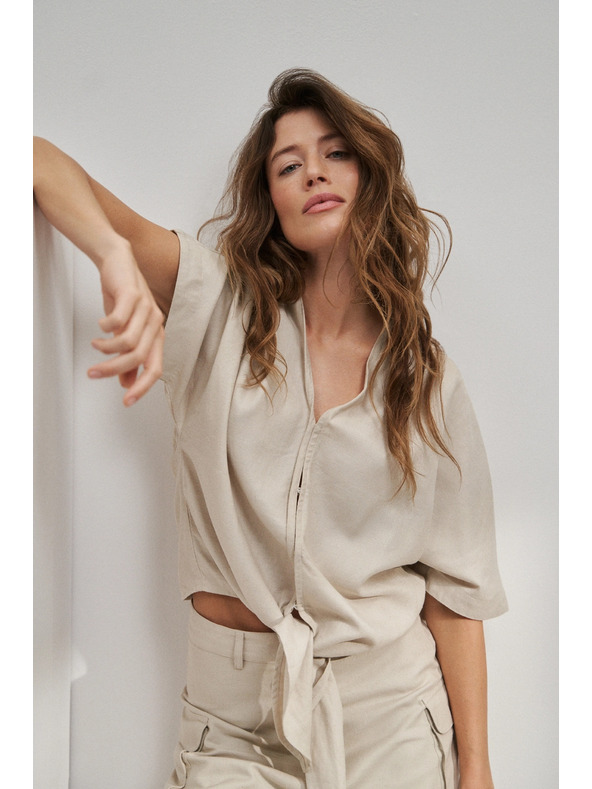 Moodo Ľanová košeľa s viazaním, béžová Moodo