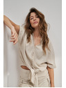 Moodo Ľanová košeľa s viazaním, béžová Moodo
