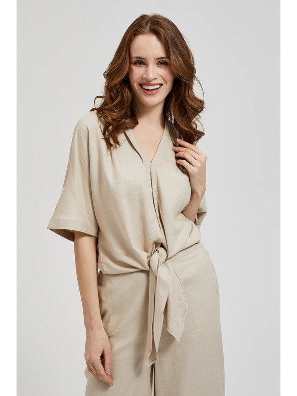 Moodo Ľanová košeľa s viazaním, béžová Moodo