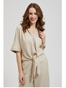 Moodo Ľanová košeľa s viazaním, béžová Moodo