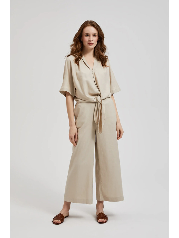 Moodo Ľanová košeľa s viazaním, béžová Moodo