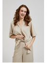Moodo Ľanová košeľa s viazaním, béžová Moodo