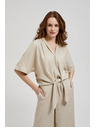 Moodo Ľanová košeľa s viazaním, béžová Moodo