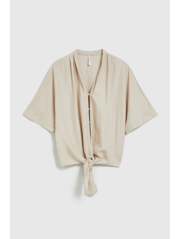 Moodo Ľanová košeľa s viazaním, béžová Moodo