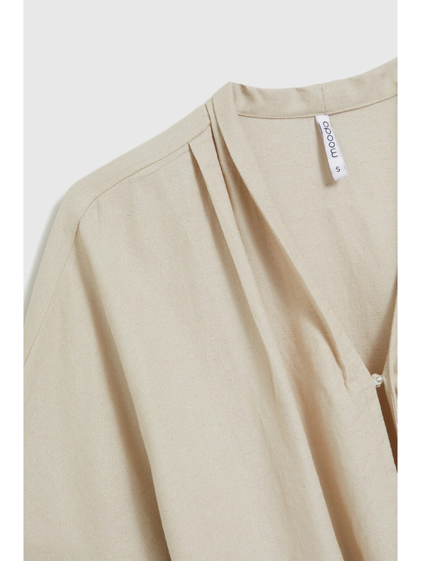 Moodo Ľanová košeľa s viazaním, béžová Moodo