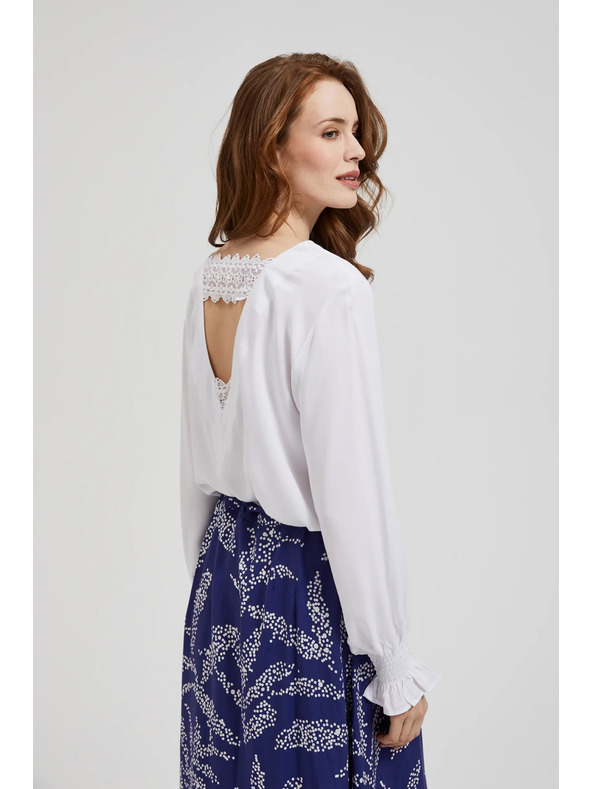 Moodo Viskózová košeľa so V-výstrihom a nafúknutými rukávmi, biela Moodo