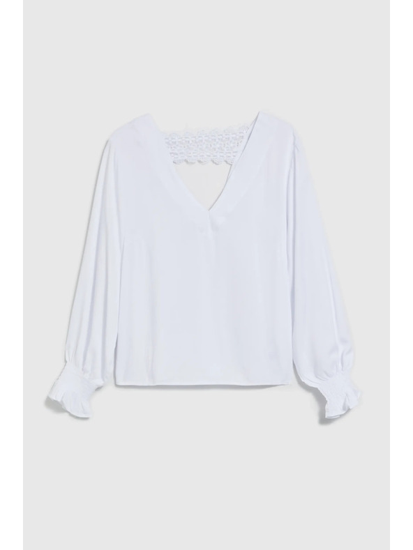 Moodo Viskózová košeľa so V-výstrihom a nafúknutými rukávmi, biela Moodo