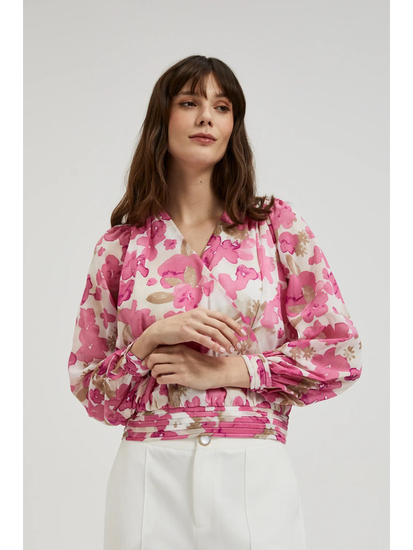 Moodo Ružová kvetinová košeľa so naberanými rukávmi Moodo