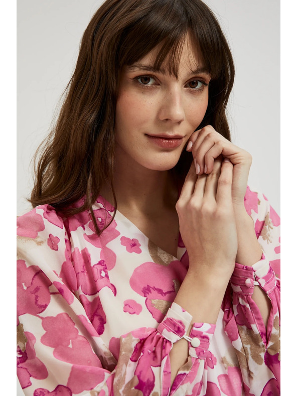 Moodo Ružová kvetinová košeľa so naberanými rukávmi Moodo
