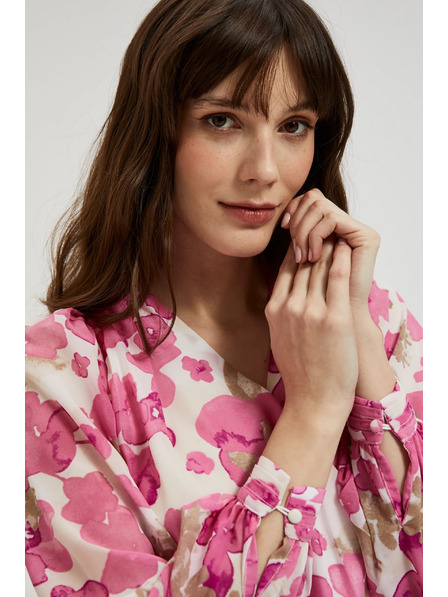Moodo Ružová kvetinová košeľa so naberanými rukávmi Moodo