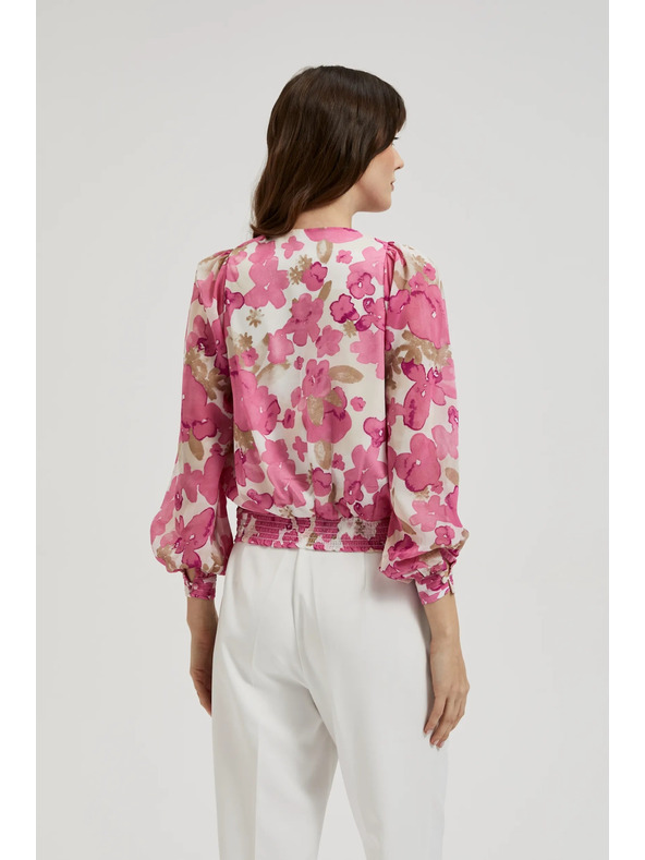 Moodo Ružová kvetinová košeľa so naberanými rukávmi Moodo