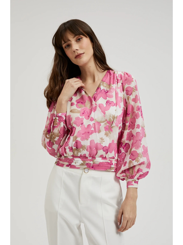 Moodo Ružová kvetinová košeľa so naberanými rukávmi Moodo