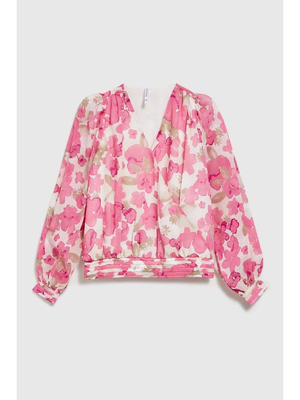 Moodo Ružová kvetinová košeľa so naberanými rukávmi Moodo