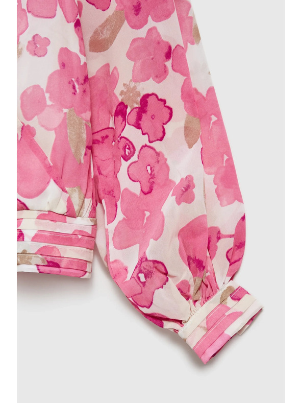 Moodo Ružová kvetinová košeľa so naberanými rukávmi Moodo