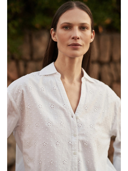 Moodo Biela oversize košeľa so V-výstrihom Moodo