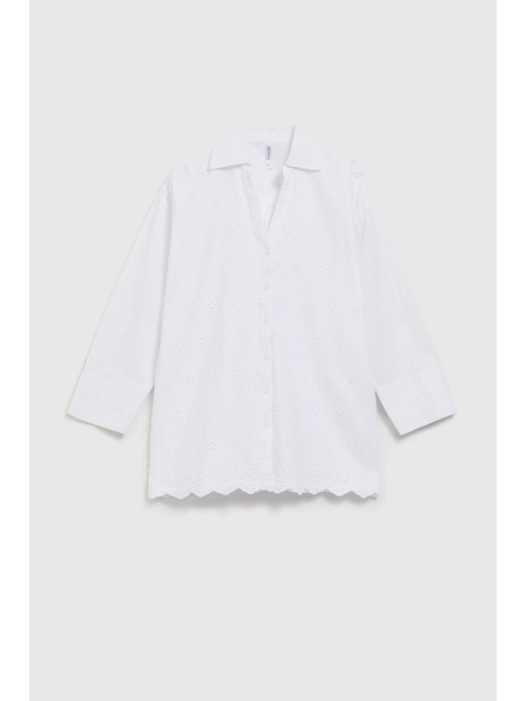 Moodo Biela oversize košeľa so V-výstrihom Moodo