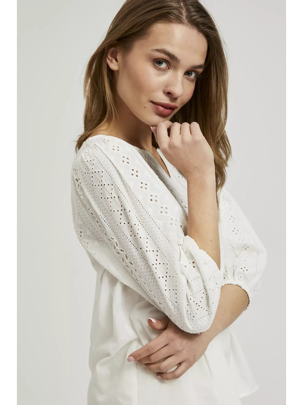 Moodo Biele tričko s 3/4 rukávmi Moodo