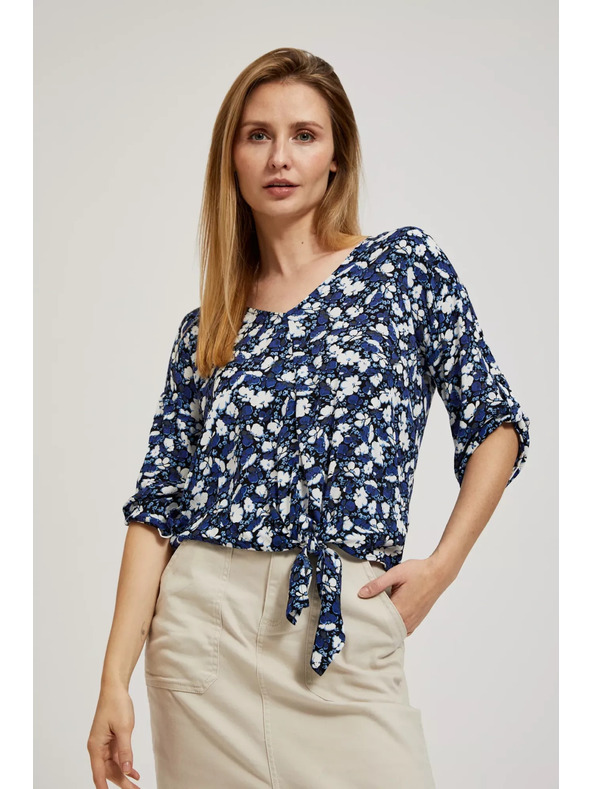 Moodo Modrá kvetinová košeľa s viazaním Moodo