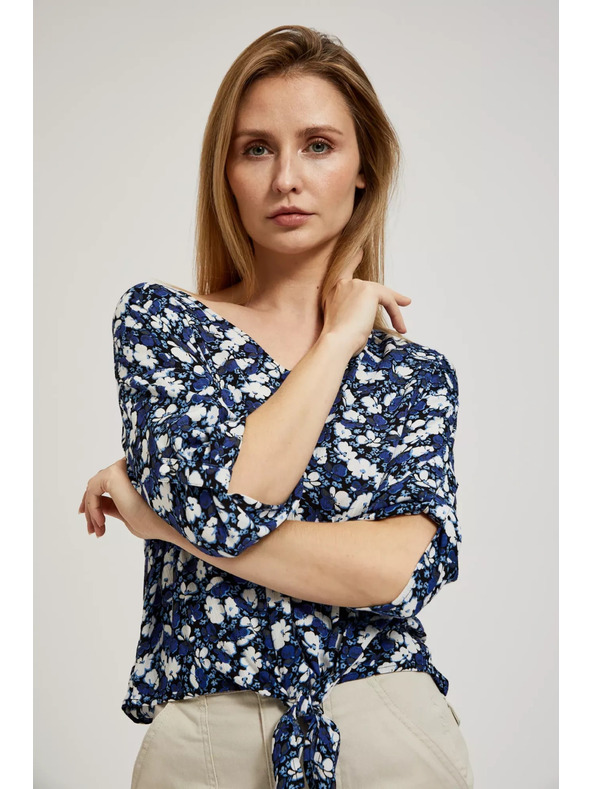 Moodo Modrá kvetinová košeľa s viazaním Moodo