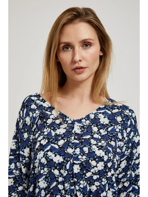 Moodo Modrá kvetinová košeľa s viazaním Moodo