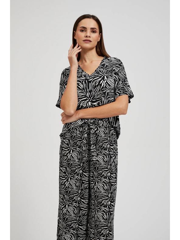 Moodo Viskózová košeľa so vzorom, čierna Moodo