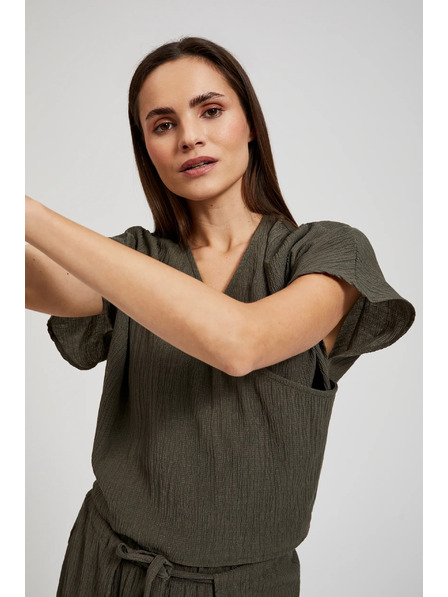 Moodo Košeľa so V-výstrihom a krátkymi rukávmi, olivová Moodo