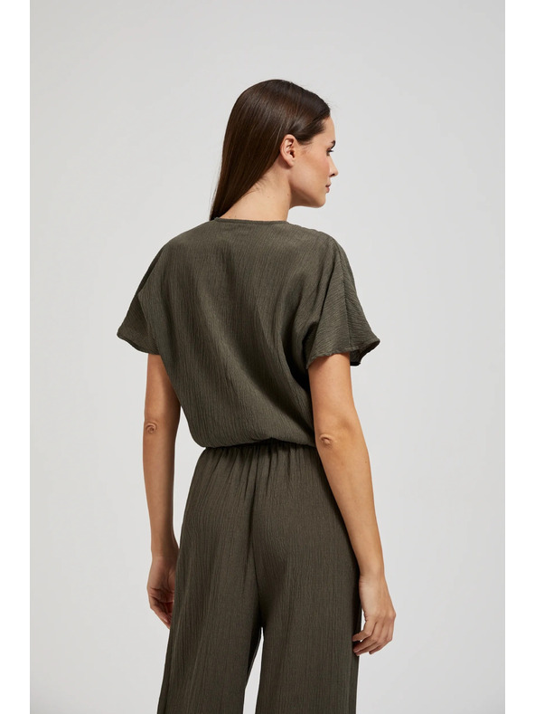 Moodo Košeľa so V-výstrihom a krátkymi rukávmi, olivová Moodo