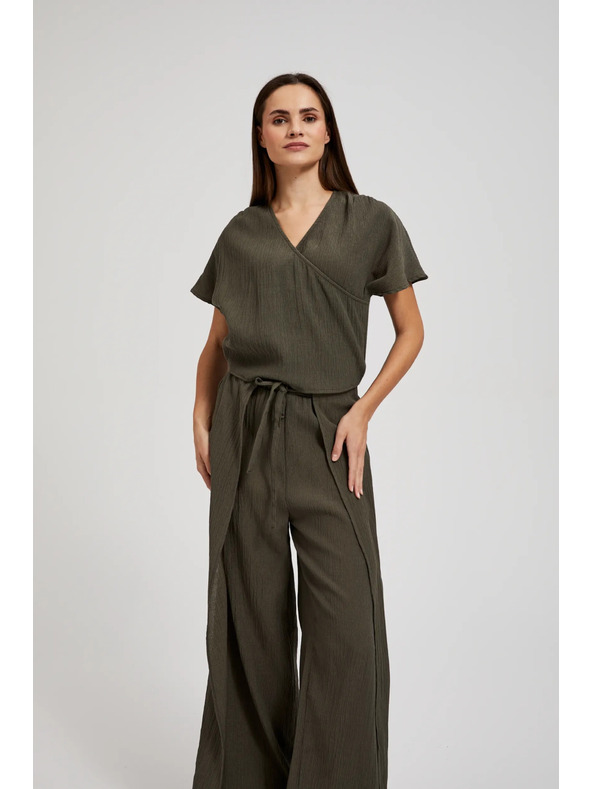 Moodo Košeľa so V-výstrihom a krátkymi rukávmi, olivová Moodo