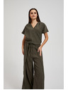 Moodo Košeľa so V-výstrihom a krátkymi rukávmi, olivová Moodo