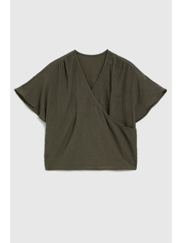 Moodo Košeľa so V-výstrihom a krátkymi rukávmi, olivová Moodo