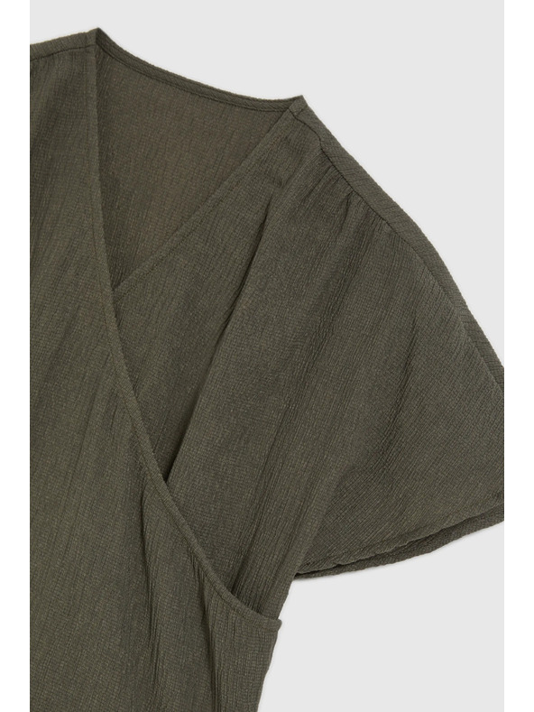 Moodo Košeľa so V-výstrihom a krátkymi rukávmi, olivová Moodo