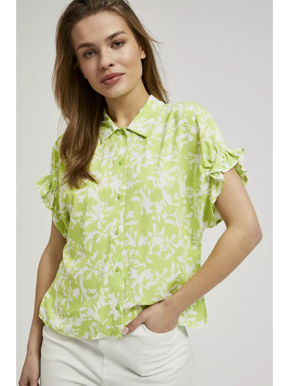 Moodo Zelená košeľa so zriaseným rukávom Moodo