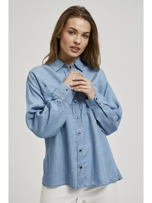 Moodo Modrá lyocellová košeľa s golierom na gombíky Moodo